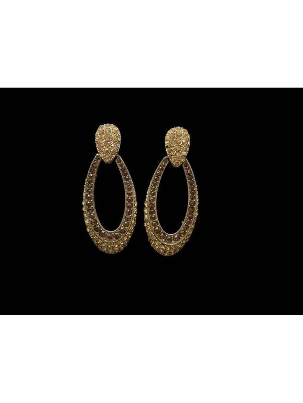 Gold-Tone Amber Rhinestone Teardrop Dangle Clip On Earrings